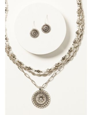 Shyanne Women's Layered Chain Floral Medallion Necklace & Earring Set - 2-Piece