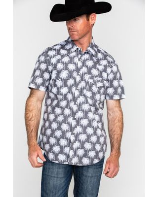 Rock & Roll Denim Men's Crinkle Washed Palm Print Short Sleeve Western Shirt