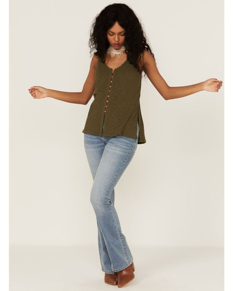 Cleo + Wolf Women's Olive Relaxed Button Front Slub Tank