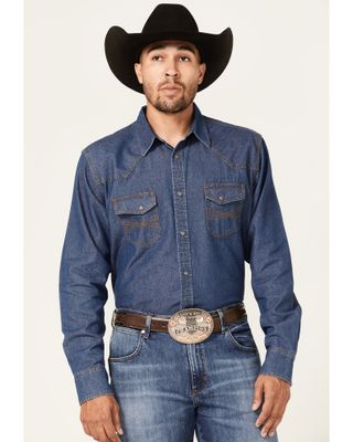 Blue Ranchwear Men's Medium Wash Long Sleeve Snap Western Denim Shirt
