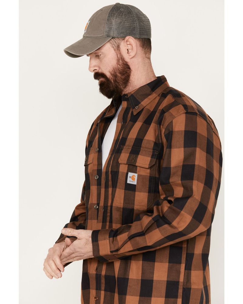 Carhartt Men's FR Force Rugged Flex® Loose Fit Twill Plaid Print Long Sleeve Button Down Shirt
