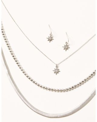 Shyanne Women's 3-piece Silver Layered Starburst Herringbone Necklace & Earrings Set