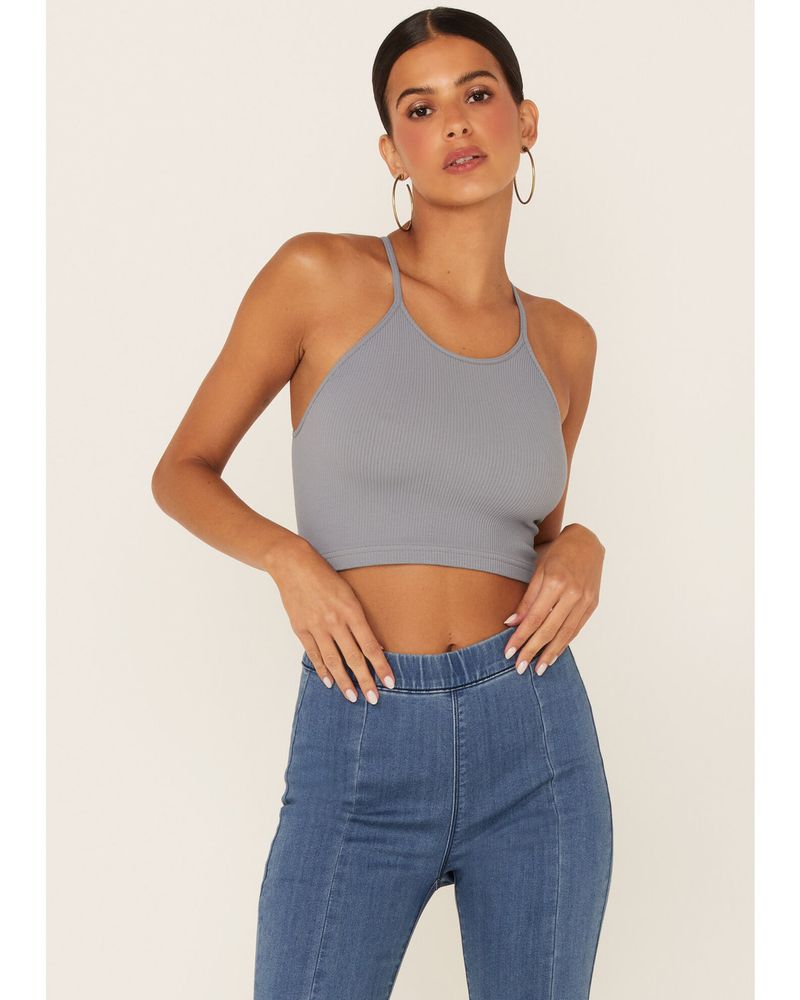 Ribbed Racer Back Cropped Tank Top