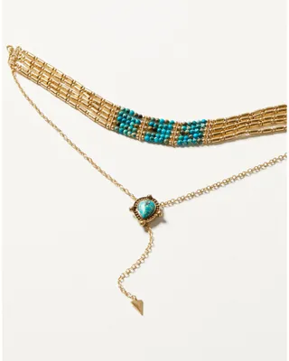 Shyanne Women's Golden Turquoise Beaded Choker Necklace