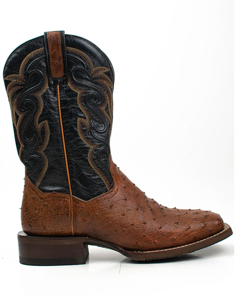 Dan Post Men's 11" Bay Apache Hand Quill Ostrich Exotic Western Boots - Broad Square Toe