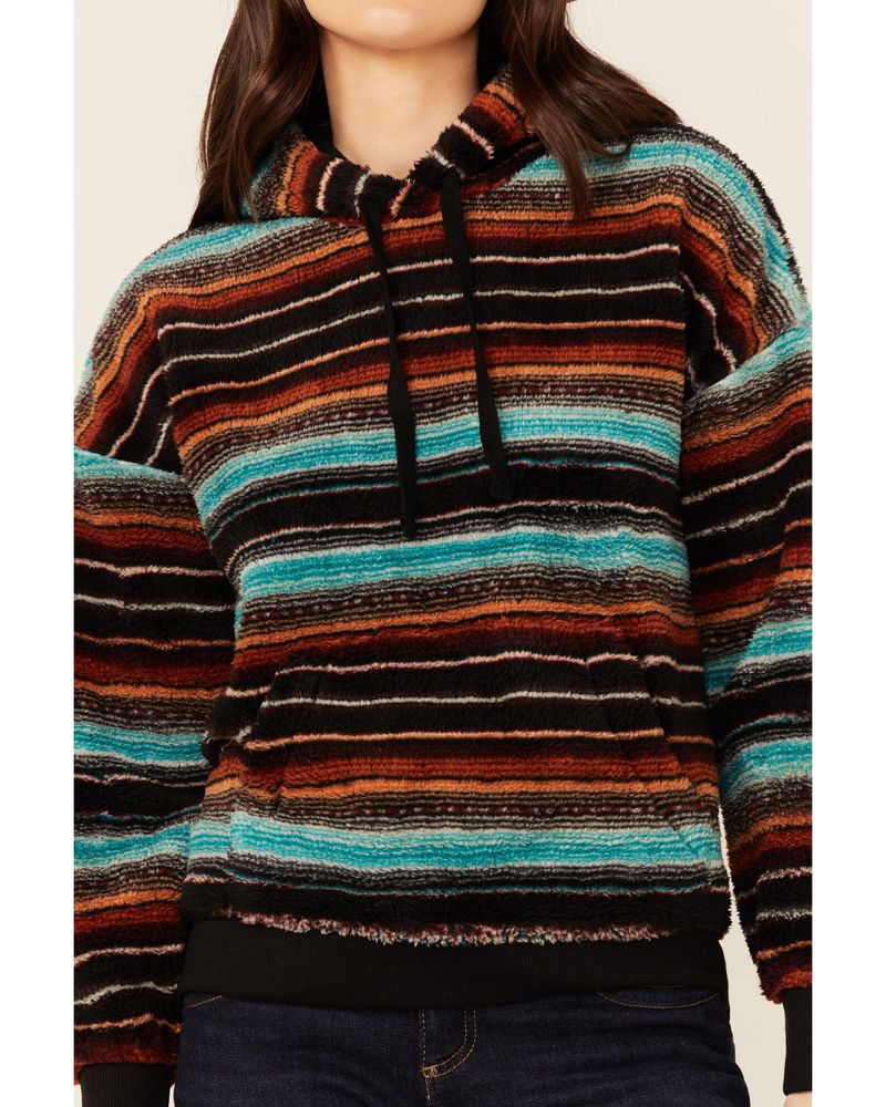 Shyanne Women's Black & Multicolored Shy Life Serape Fleece Hoodie Pullover Sweatshirt