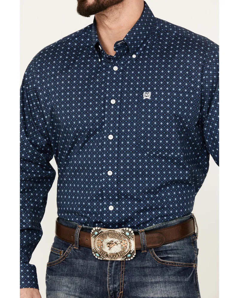 Cinch Men's Geo Print Long Sleeve Button Down Stretch Western Shirt