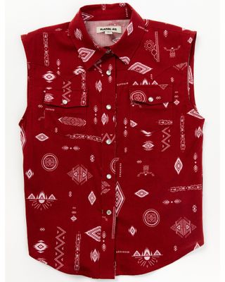 RANK 45® Toddler Girls' Southwestern Print Sleeveless Pearl Snap Shirt