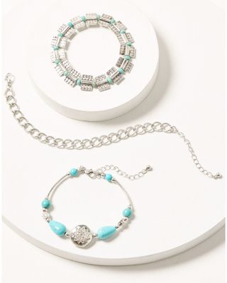 Shyanne Women's Silver & Turquoise Beaded Medallion Chain Bracelet Set
