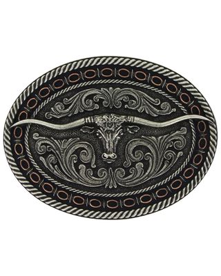 Montana Silversmiths Two Tone Antiqued Round Barbed Longhorn Attitude Buckle