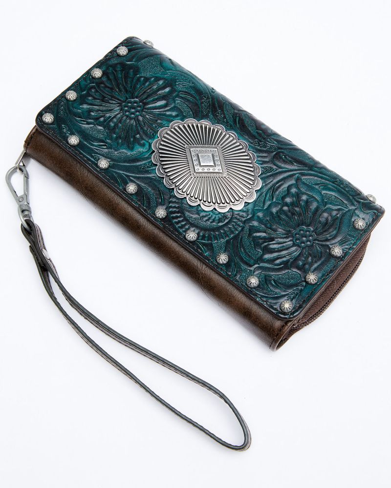 Shyanne Women's Cassidy Turquoise Tooled Wristlet Wallet