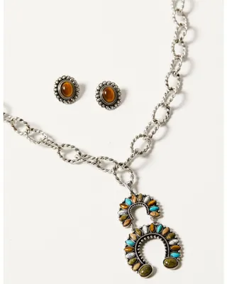 Shyanne Women's Bisbee Falls Stacked Horseshoe Necklace & Earrings Jewelry Set