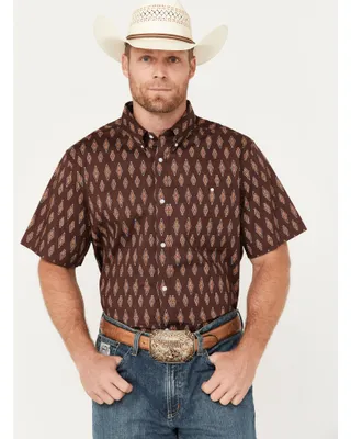 RANK 45® Men's Cash Geo Print Short Sleeve Button-Down Stretch Western Shirt