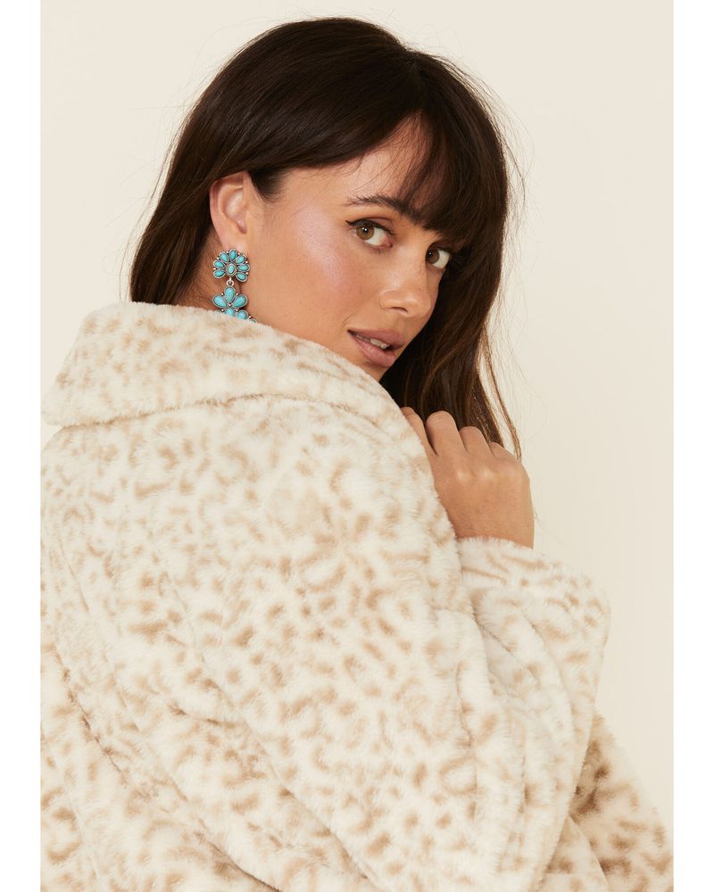 Z Supply Women's Bone Leopard Print Faux Fur Jacket