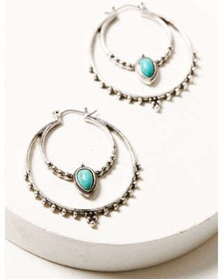 Prime Time Jewelry Women's Silver & Turquoise Double Hoop Beaded Earrings