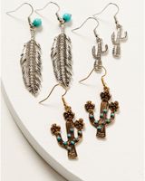 Shyanne Women's Feather & Cactus Bead Earrings Set - 3-Piece