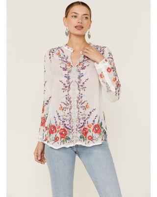 Johnny Was Women's Yasmine Embroidered Long Sleeve White Blouse