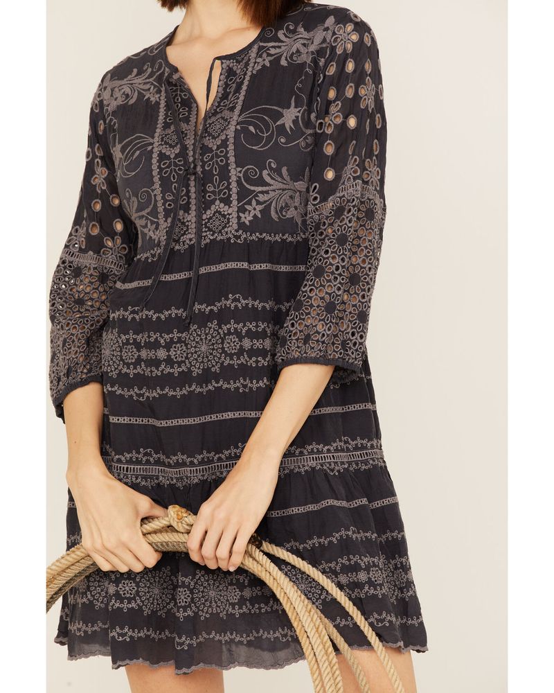 Johnny Was Women's Delina Embroidered Long Sleeve Tunic Mini Dress
