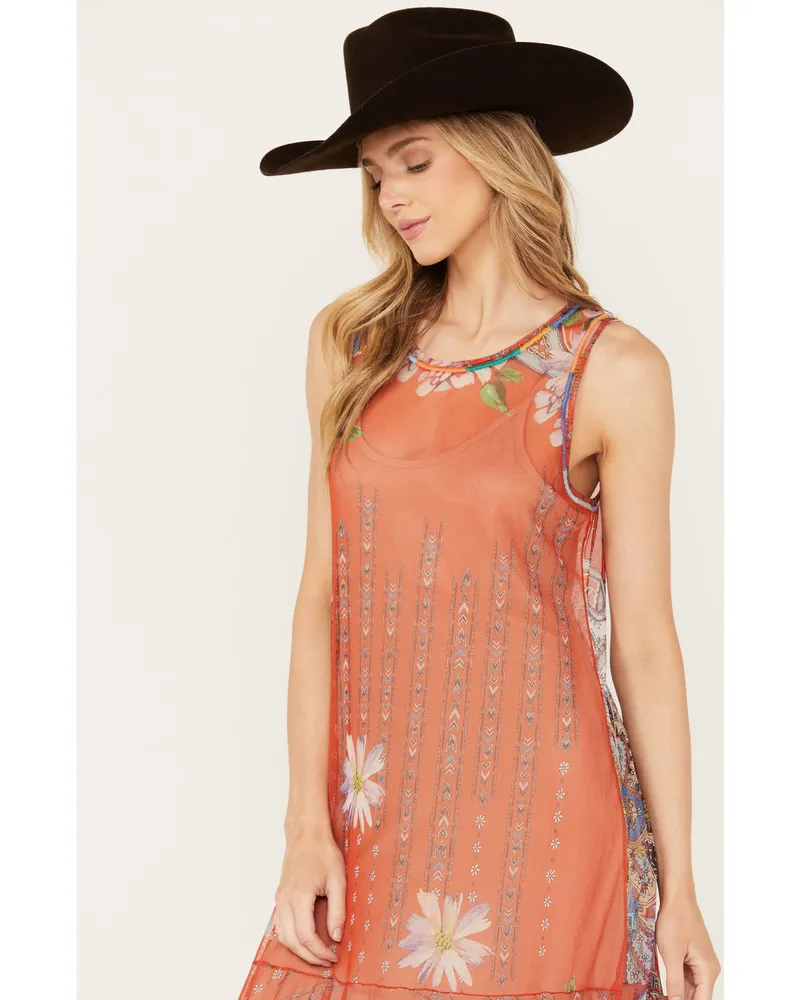 JOHNNY WAS Forever Flower Embroidered Mesh V-Neck Sleeveless Slip