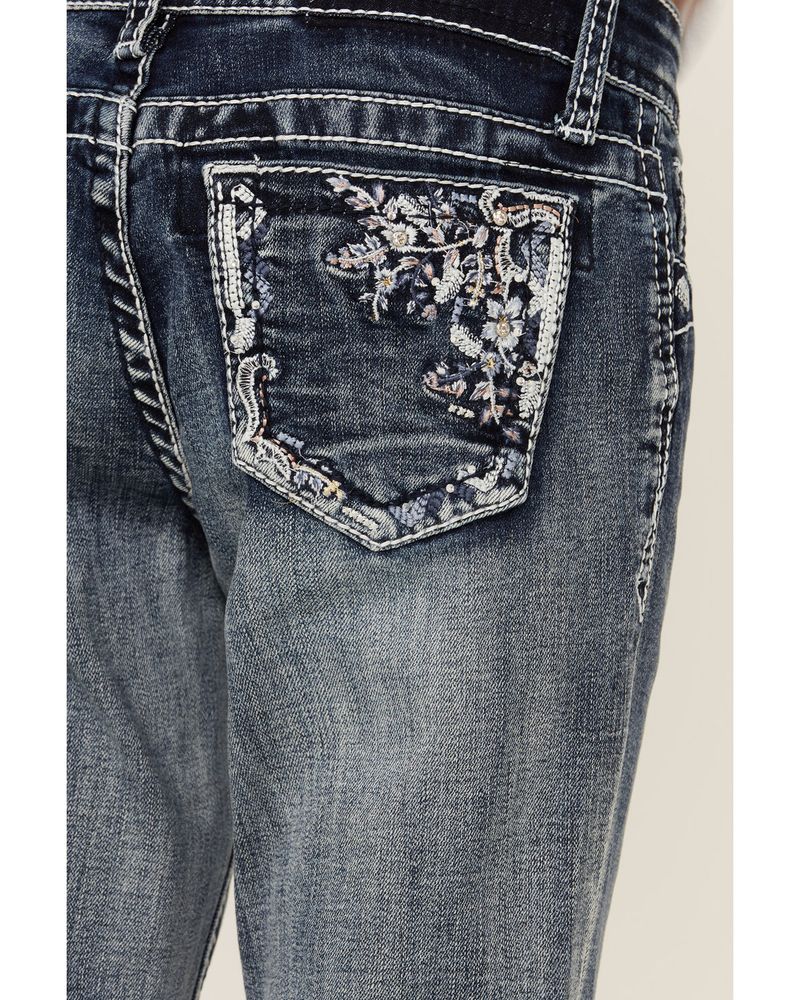 Grace LA Girls' Medium Wash Floral Pocket Stretch Bootcut Jeans