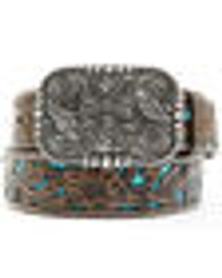 Shyanne Women's Brown & Turquoise Tooled Cross Leather Belt