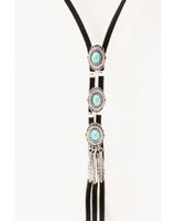 Shyanne Women's Leather Layered Turquoise Beaded & Silver Concho Fringe Charm Necklace