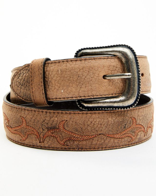 Men's Moonshine Spirit Brown Western Red & Orange Stitch Leather Belt