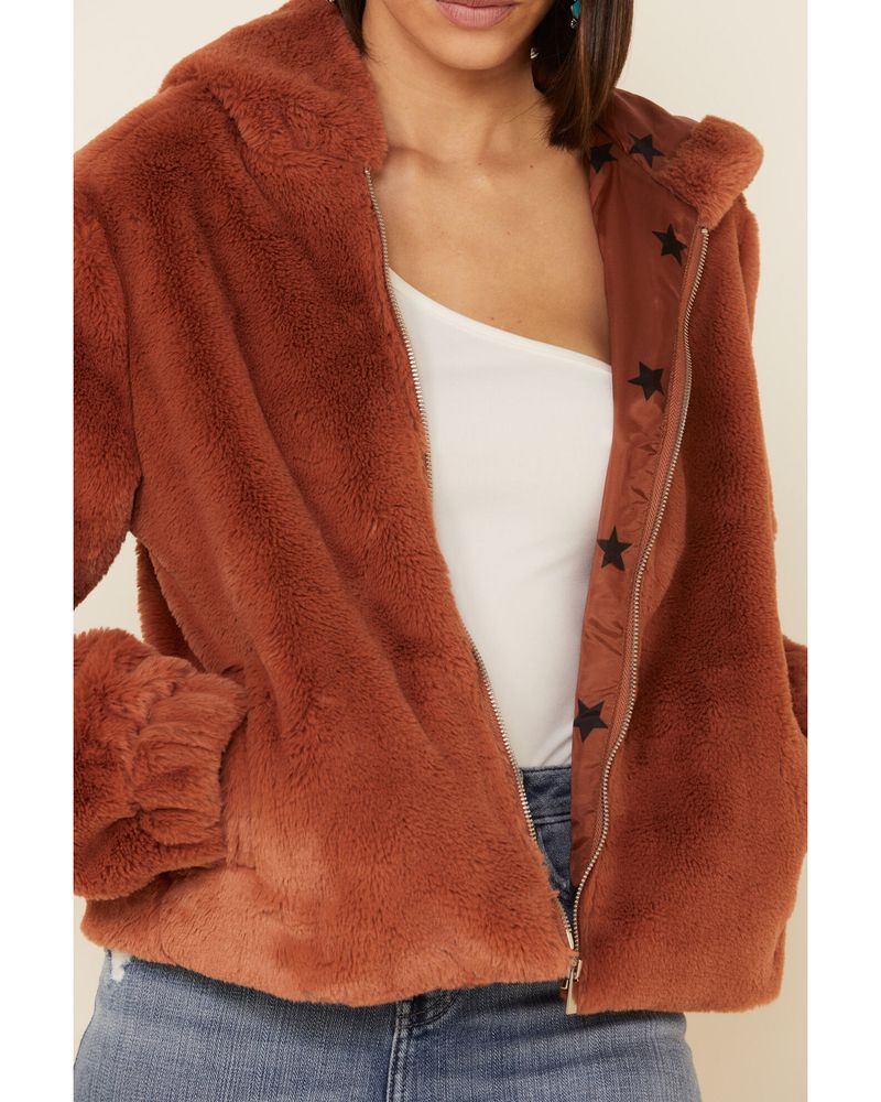 26 International Women's Rust Faux Fur Hooded Jacket