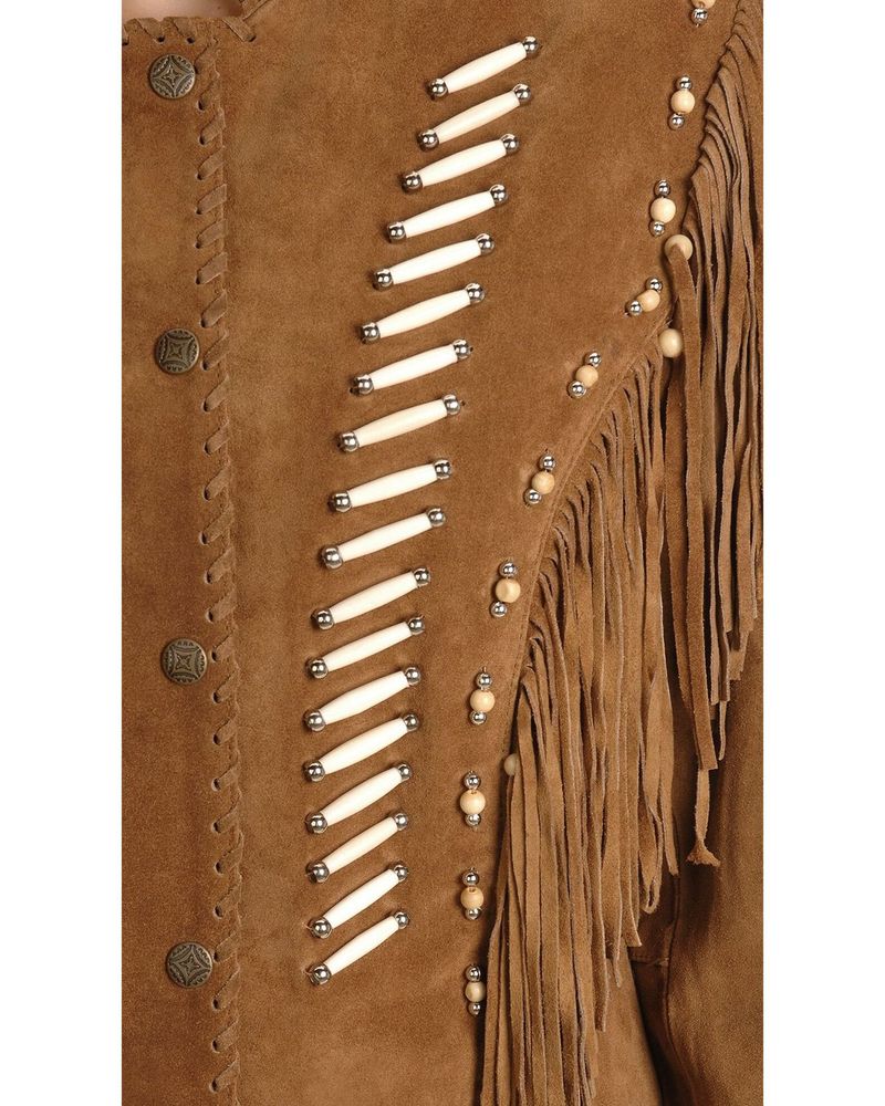 Liberty Wear Bone Bead & Fringe Leather Jacket - Plus