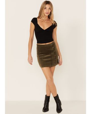 Wishlist Women's Olive Side Button Corduroy Mini Skirt