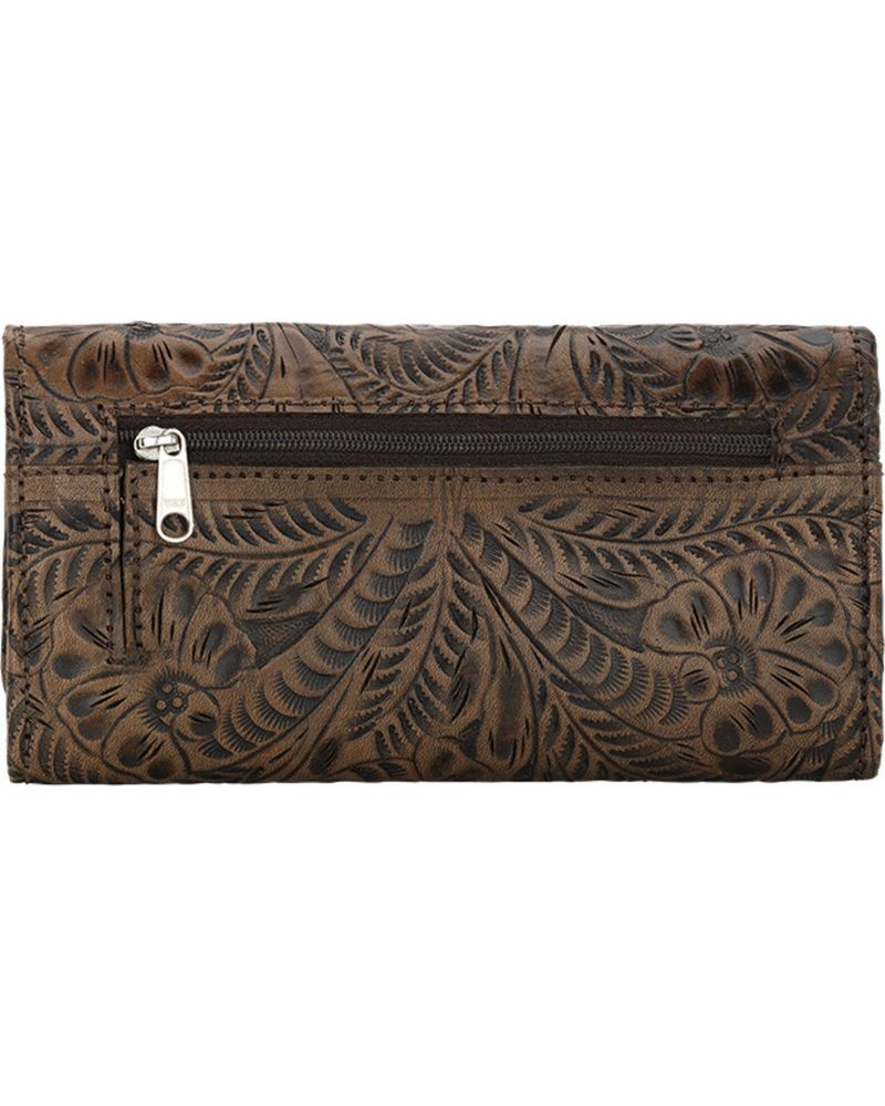 American West Women's Distressed Charcoal Brown Annie's Secret Tri-Fold Wallet