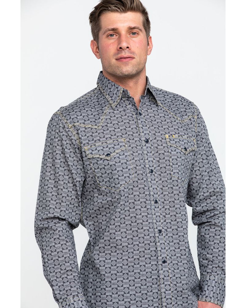 Men's Wrangler® Logo Long Sleeve Western Snap Print Shirt