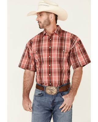 Panhandle Men's Large Plaid Print Short Sleeve Snap Western Shirt