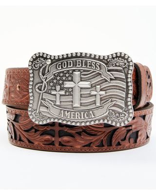 Cody James Men's God Bless America Cross Buckle Leather Belt