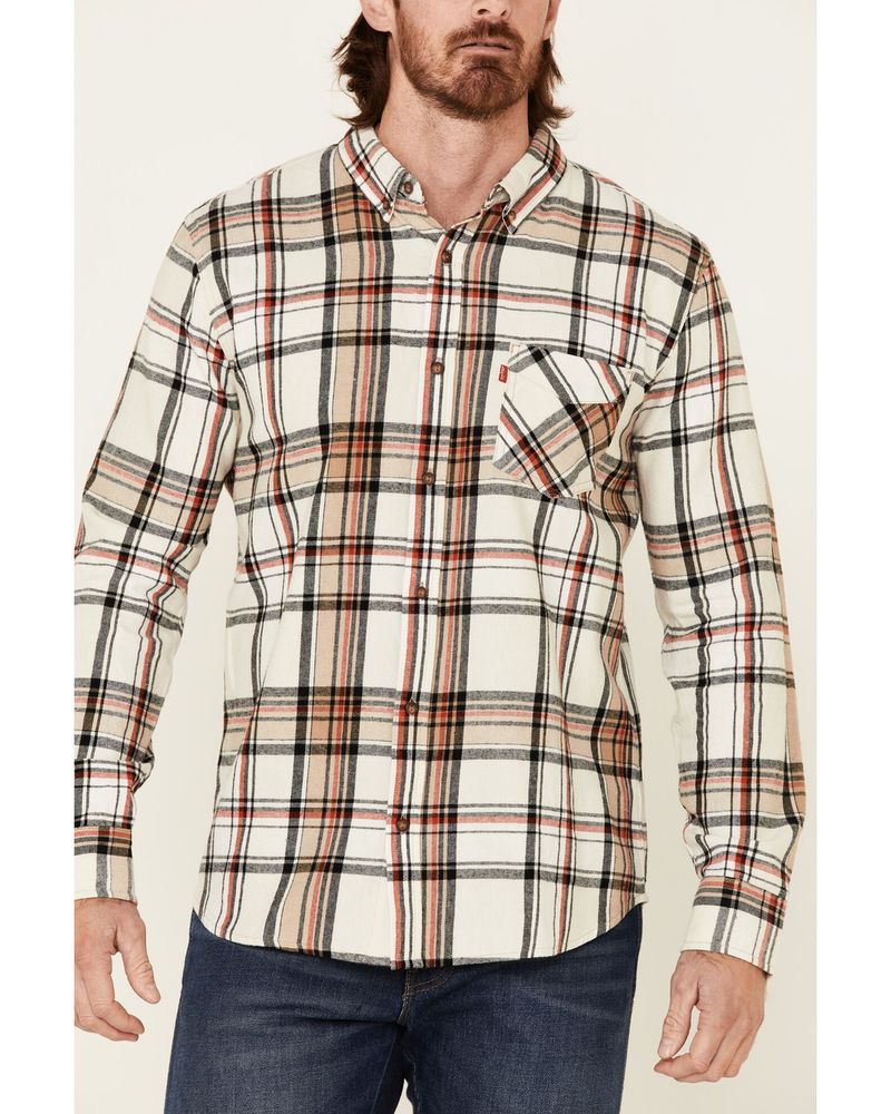 Levi's Men's Cream Saluda Plaid Long Sleeve Button-Down Western Flannel Shirt