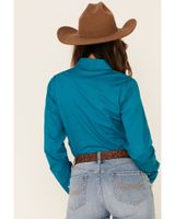 Cinch Women's Teal Solid Button Front Long Sleeve Western Shirt