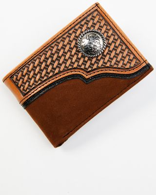 Cody James Men's Basketweave Leather Checkbook Cover Rodeo Bifold Wallet