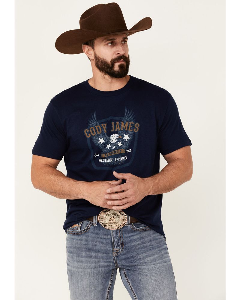 Cody James Men's Heather Navy Eagle Western Graphic Short Sleeve T-Shirt