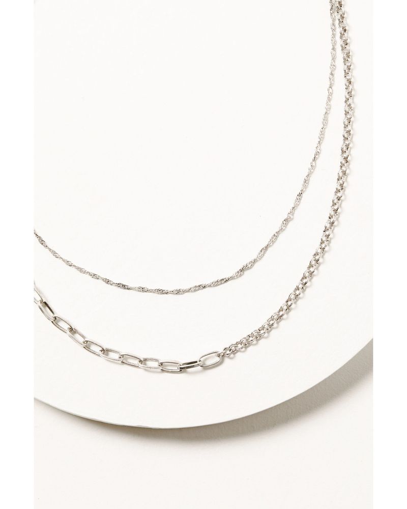 Shyanne Women's Silver Double-layer Two-in-One Link Chain Necklace Set