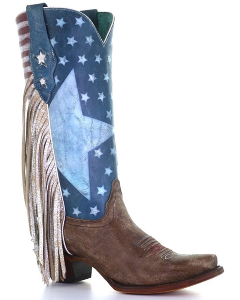 Corral Women's Boot Barn Exclusive Stars & Stripes Fringe Tall Western Boots - Snip Toe