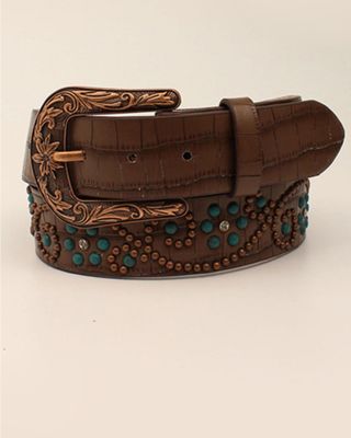 M & F Western Women's Gator Print Copper Patina Beaded Leather Belt
