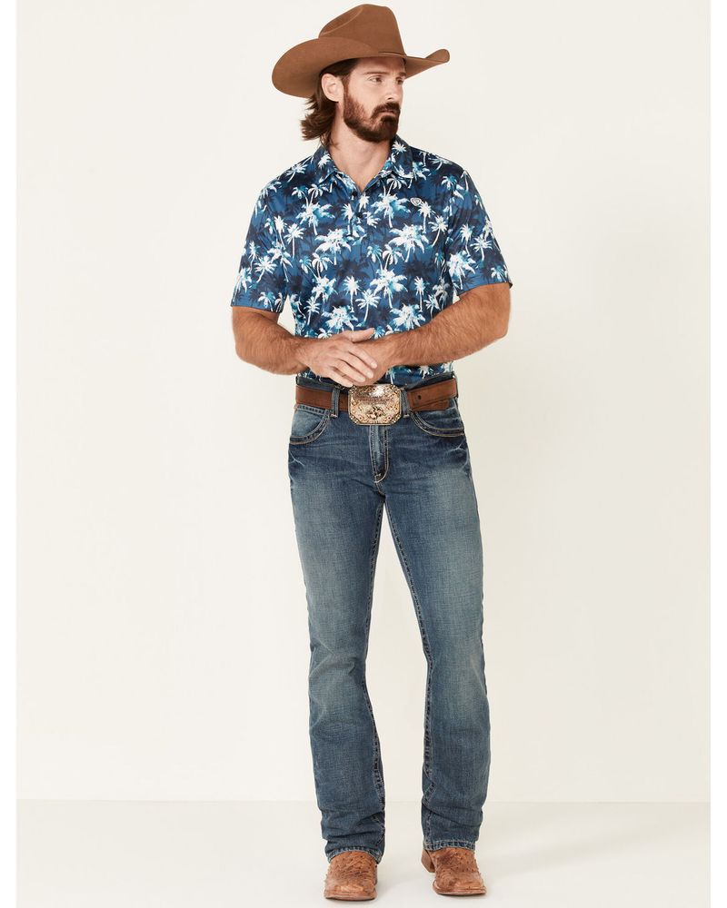 Rock & Roll Denim Men's Palm Tree Print Short Sleeve Polo Shirt