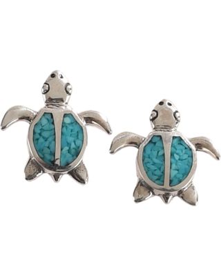 Silver Legends Women's Turquoise Turtle Post Earrings