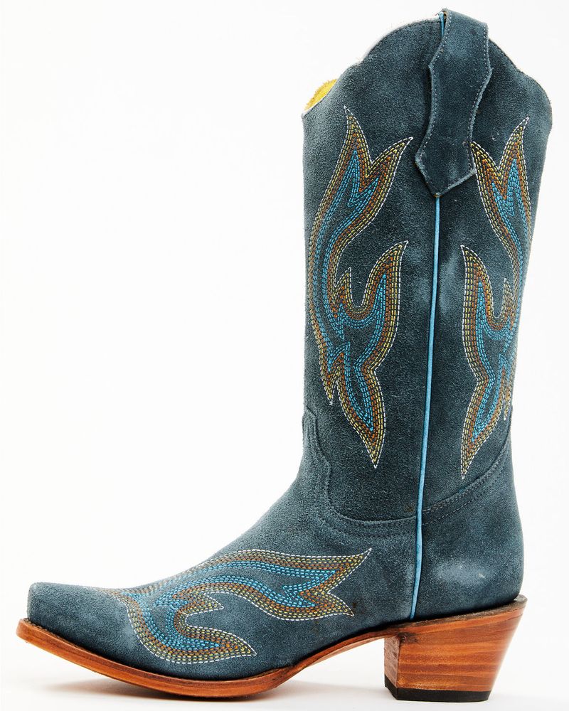 Planet Cowboy Women's Steel My Blues Psychedelic Suede Leather Western Boot - Snip Toe