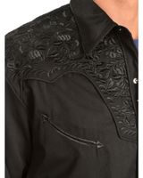 Scully Floral Embroidery Black Retro Western Shirt - Big & Tall