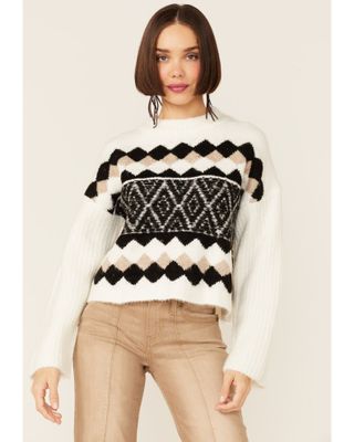 Revel Women's Off White & Black Southwestern Pullover Sweater