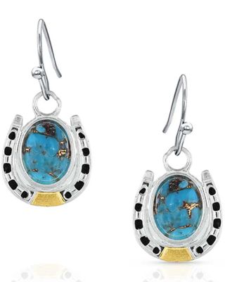 Montana Silversmiths Women's Gold & Turquoise Set In Stone Earrings
