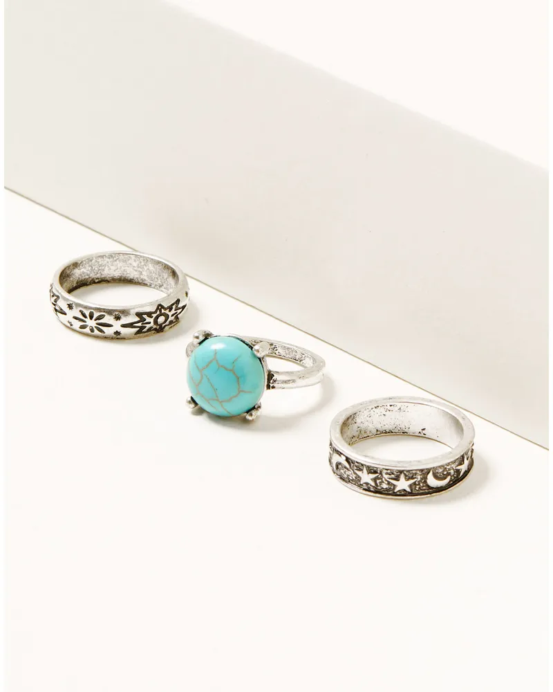 Shyanne Women's Silver & Turquoise Stone 3-piece Celestial Ring Set