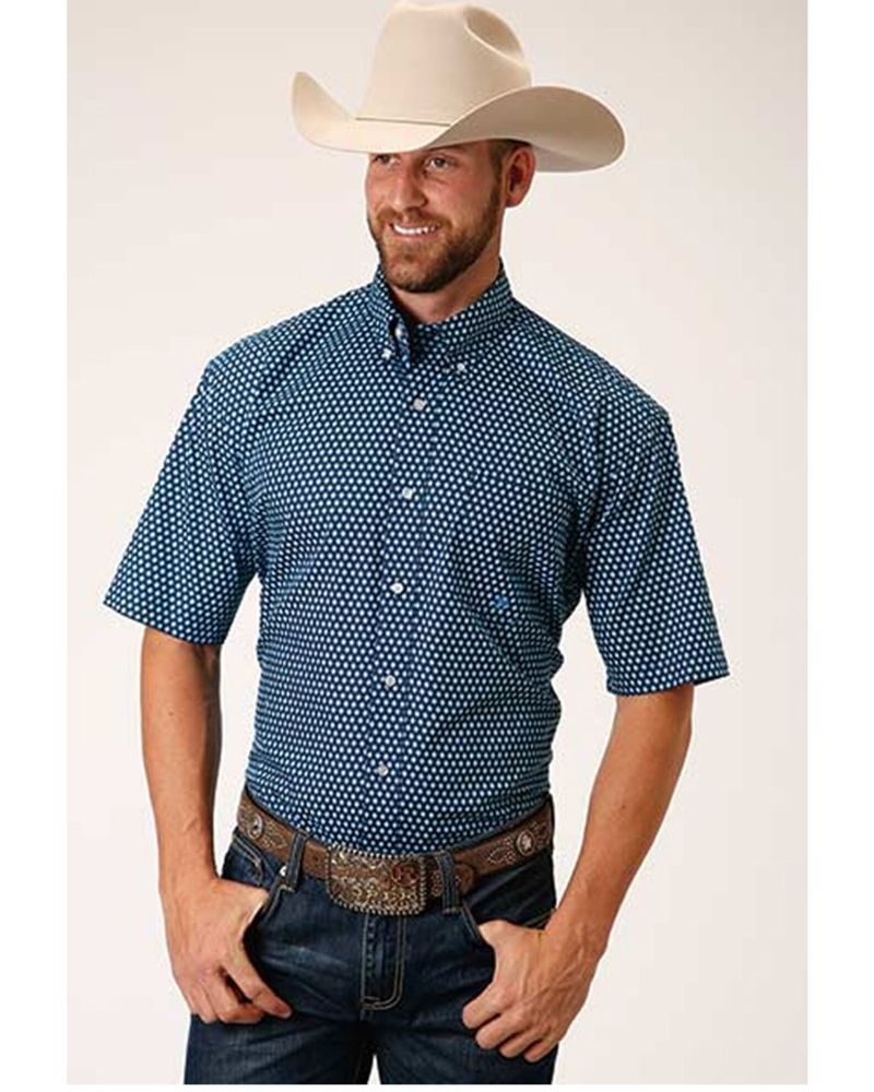 Amarillo Men's Diamond Fluer Foulard Geo Print Short Sleeve Western Shirt