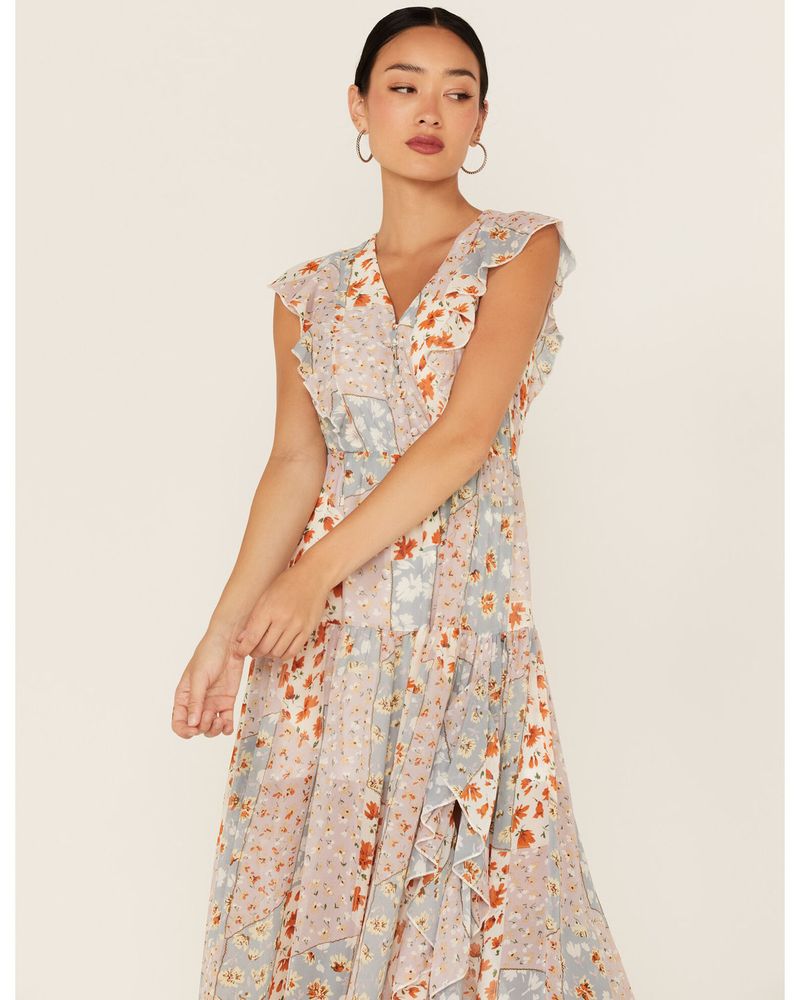 Miss Me Women's Floral Print Patchwork Maxi Dress